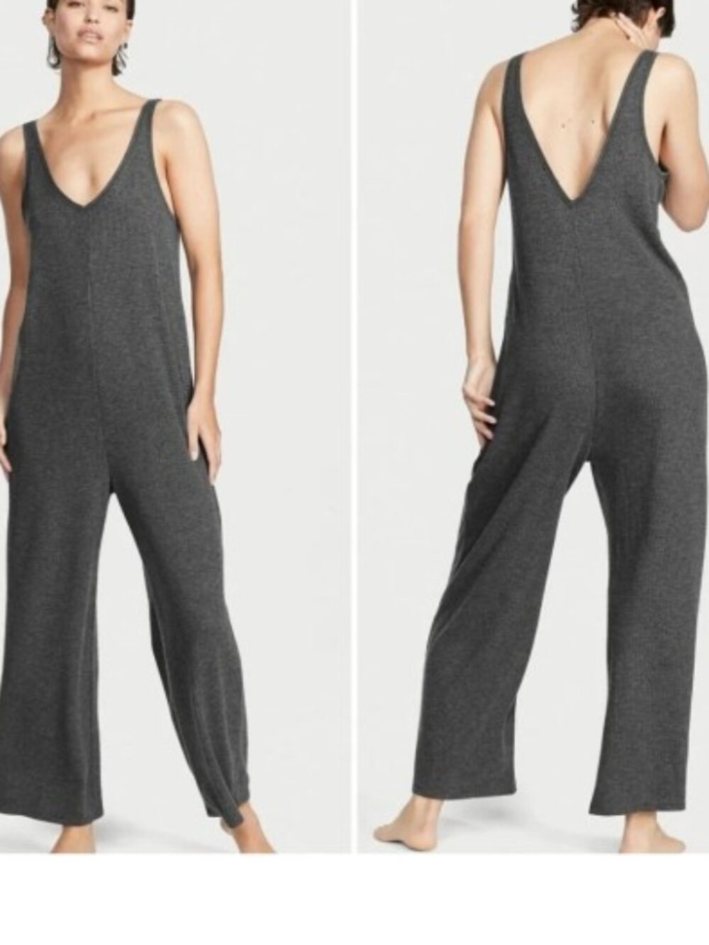 Victoria's Secret Glow Waffle Jumpsuit Gray Size Large